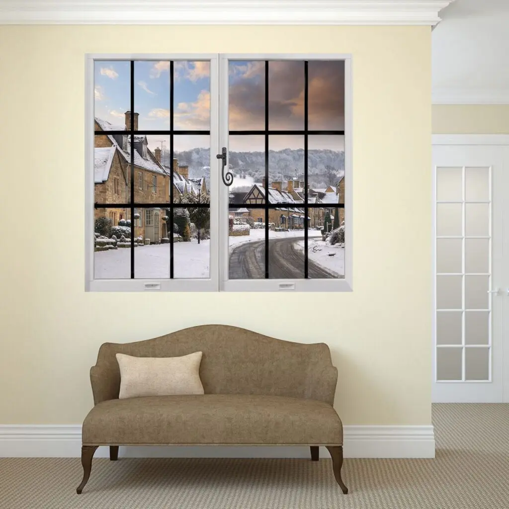 Through The Window Mural-Winter Scene