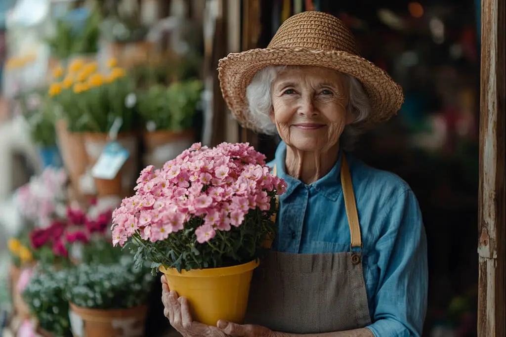 Elderly woman gardening activities