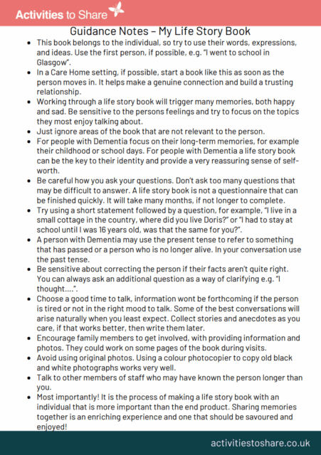 Guidance Notes My Life Story Book (LSB1)